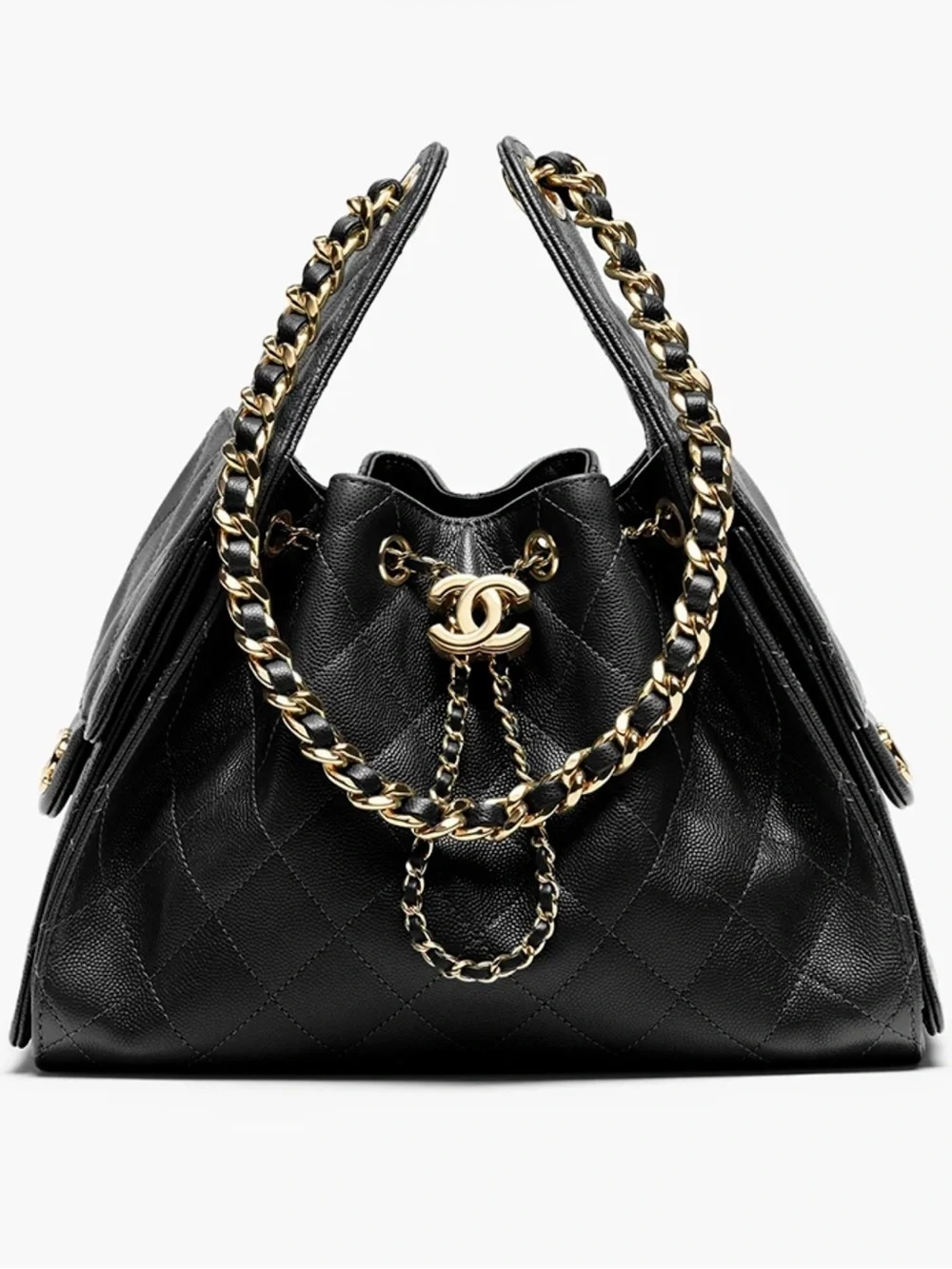 CHANEL Quilted Drawstring Shoulder Bag with Gold Chain & CC Charm NWT